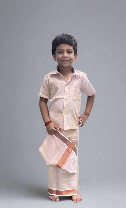Light Pink Shirt and Mundu Set for Boys