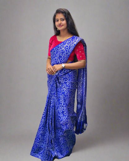 Blue Color Print Design Saree