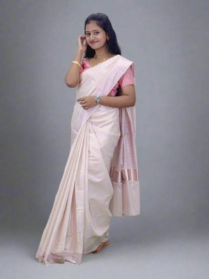 Elegant Pink Handloom Tissue Saree with Glossy Border